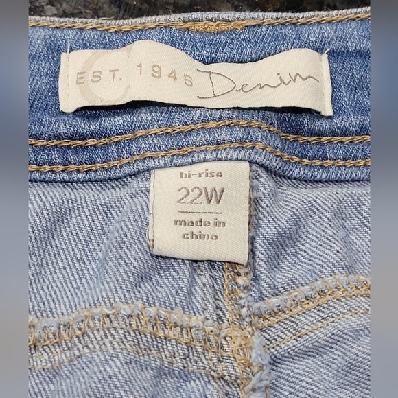 Distressed Blue Denim Jeans with Fringe Hem - Picture 4 of 4